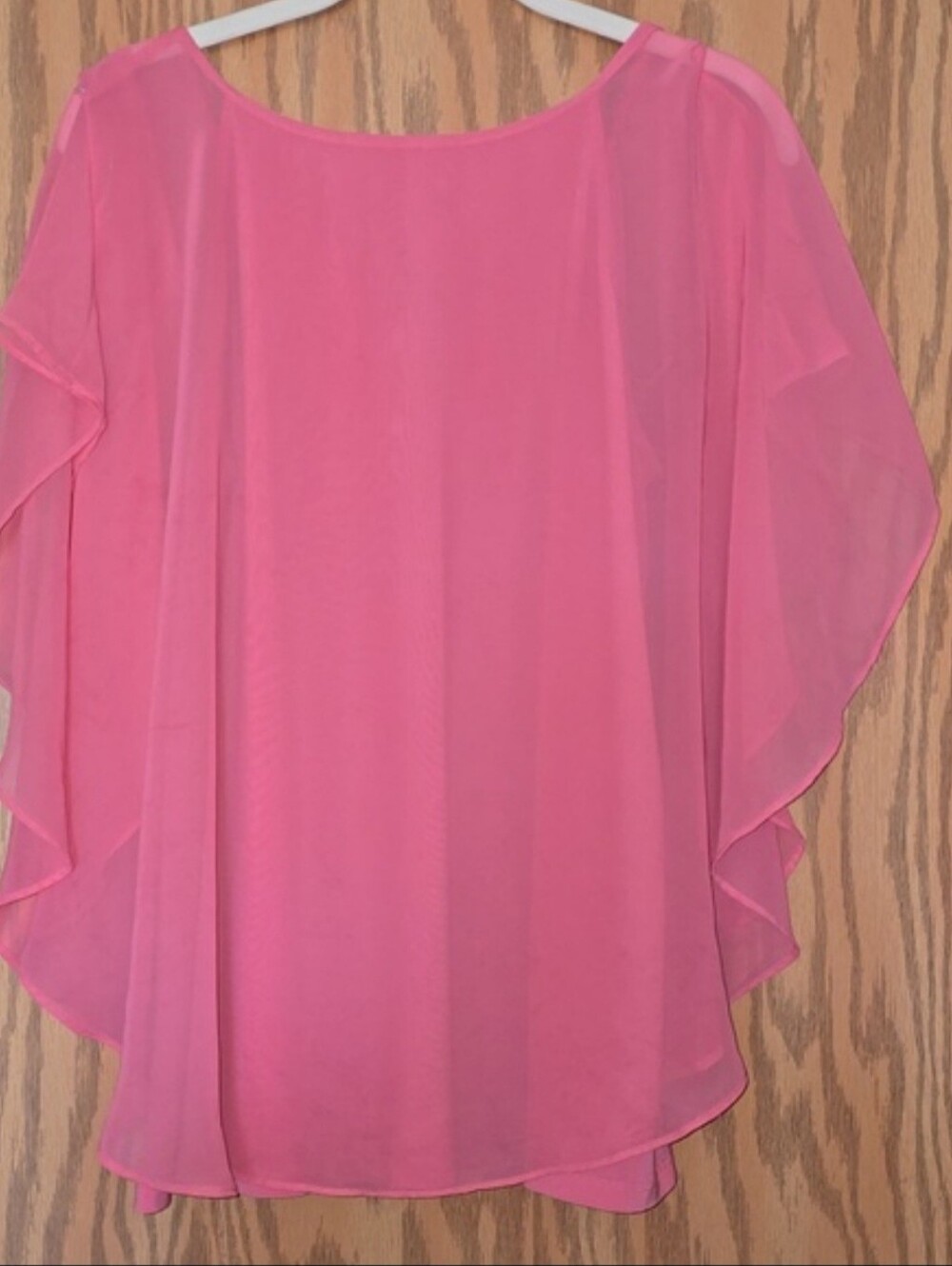 C Pink Flutter Sleeve V-Neck Blouse with Decorative Strap - Picture 3 of 4